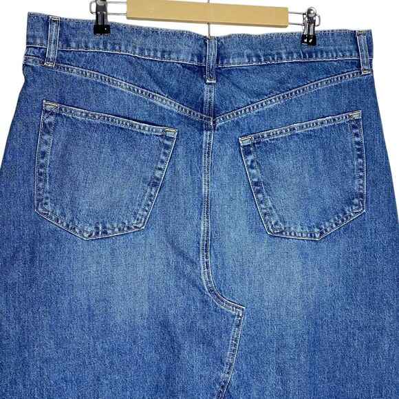 Gap Denim Maxi Skirt Womens 18/34 Blue Slit Pockets Raw Hem Western Modest 90s - Picture 7 of 10